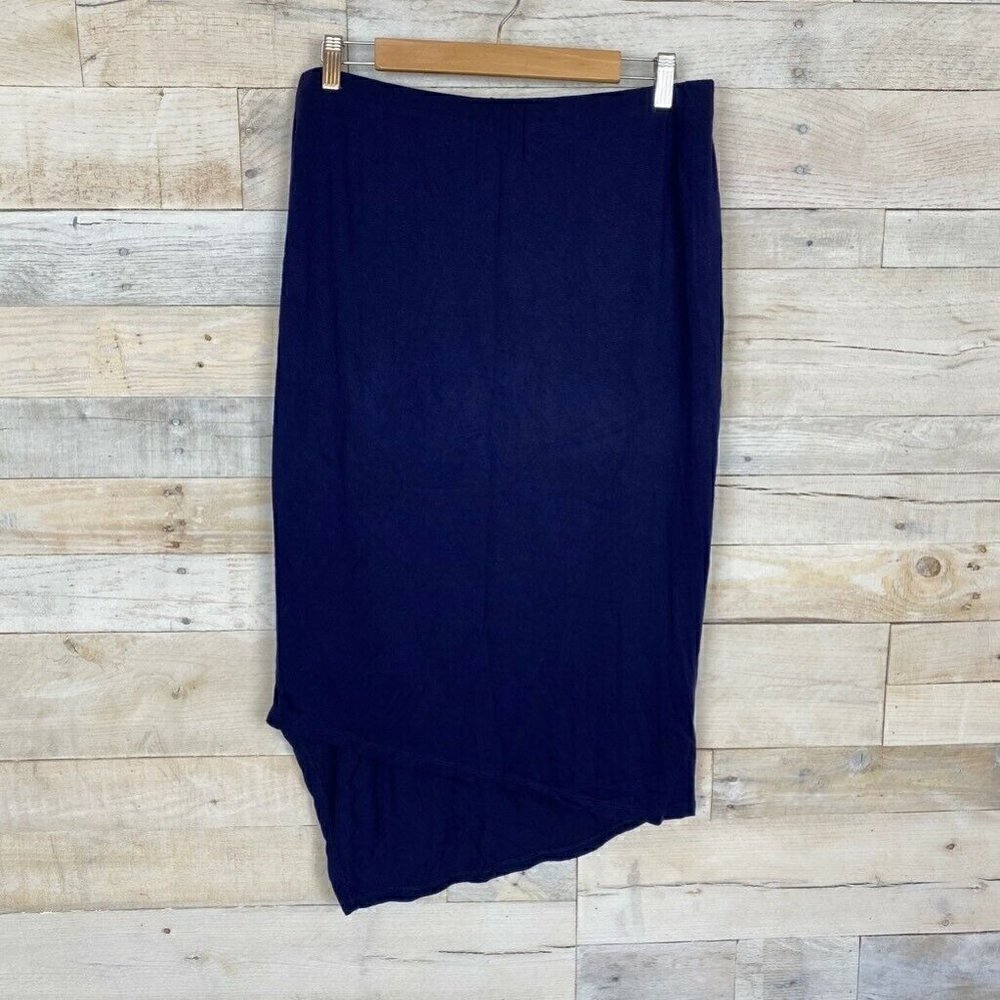 Bobeau Straight Midi Skirt Blue Asymmetrical XL